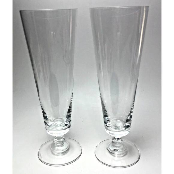 Vintage Lenox Made in USA 2 Clear Crystal Pilsner Beer Glasses Barware Cocktails - Picture 1 of 3